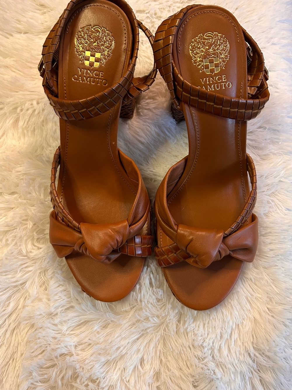 Vince Camuto Cognac Braided Knot Wedge Sandals - Picture 3 of 8